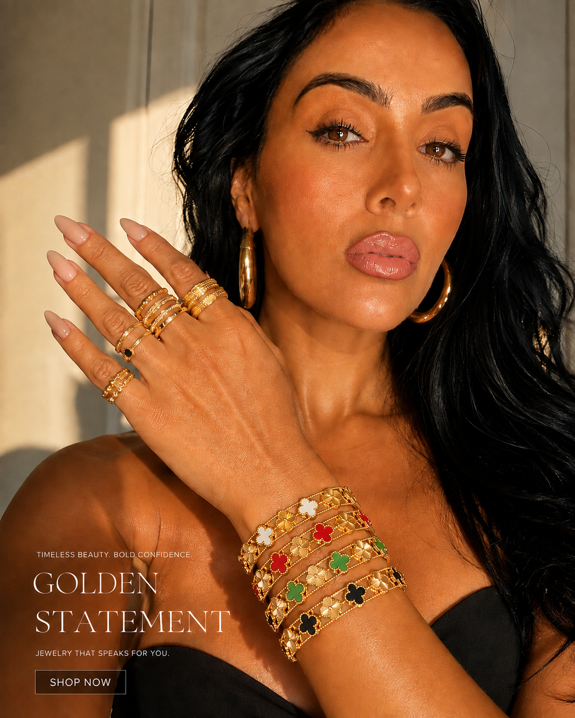 Bangles: Clover Stainless Steel 18K Gold-plated Adjustable Bracelet