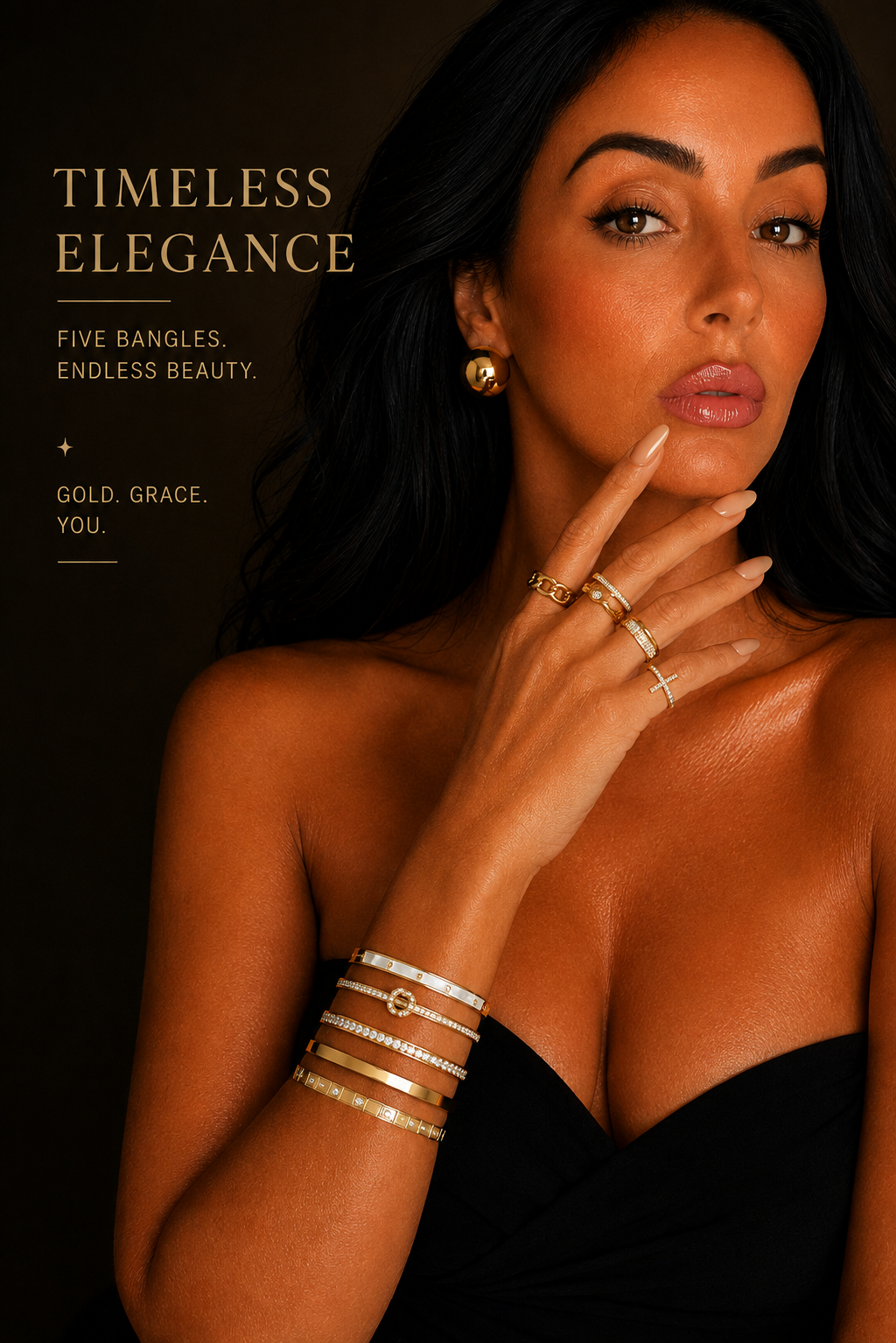 Multiple Bangles: Titanium Steel Bracelets, Real Gold Plated 18K, Geometric Simple Stainless Steel