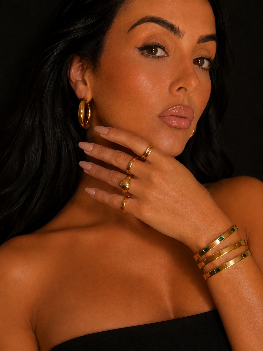 Bangle: Green stone Stainless Steel Bracelets Bangles.