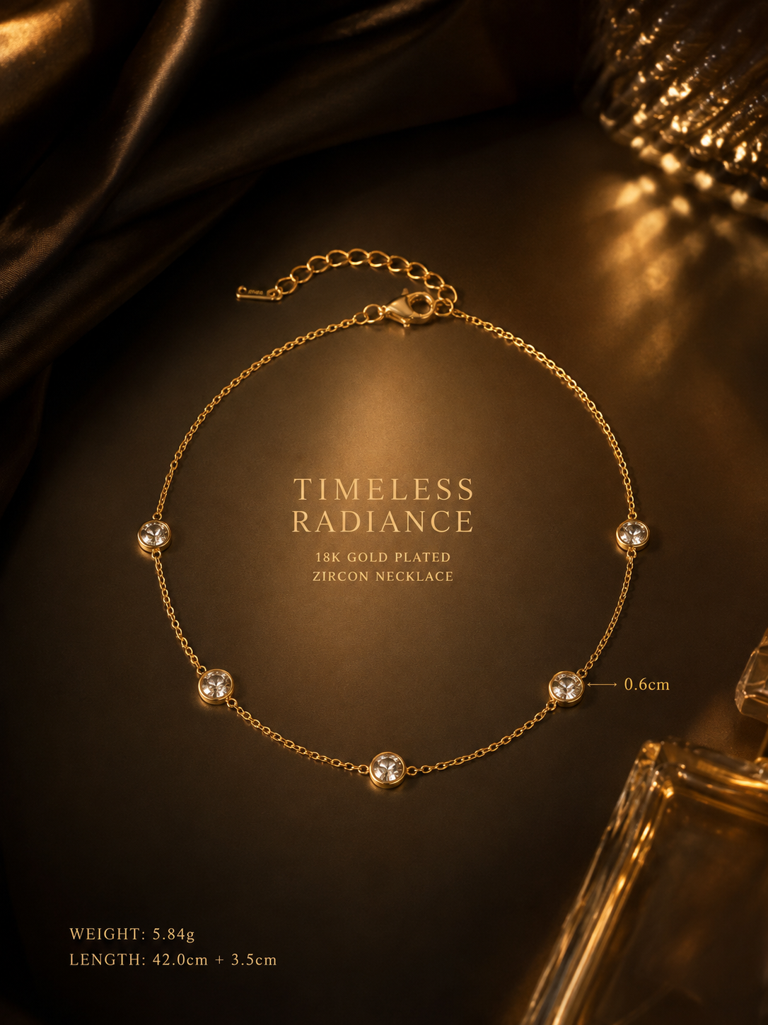 Bracelet & Necklace:  Zircon 18K Gold Plated Stainless Steel Bracelet and Necklace Set.