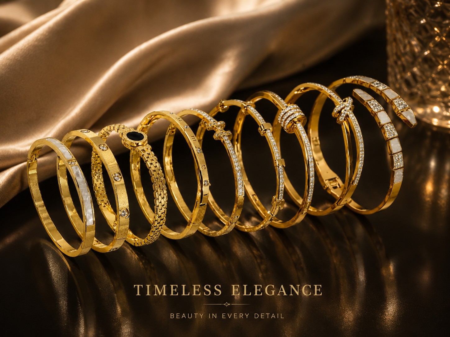 Multiple Bangles: Titanium Steel Bracelets, Real Gold Plated 18K, Geometric Simple Stainless Steel