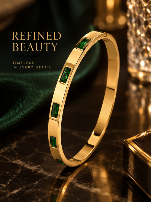 Bangle: Green stone Stainless Steel Bracelets Bangles.