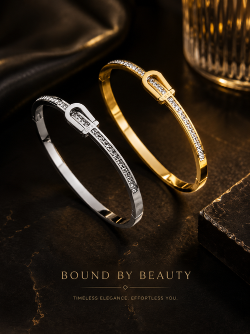 Bangle: Buckle Bangle Gold Plated Stainless Steel.
