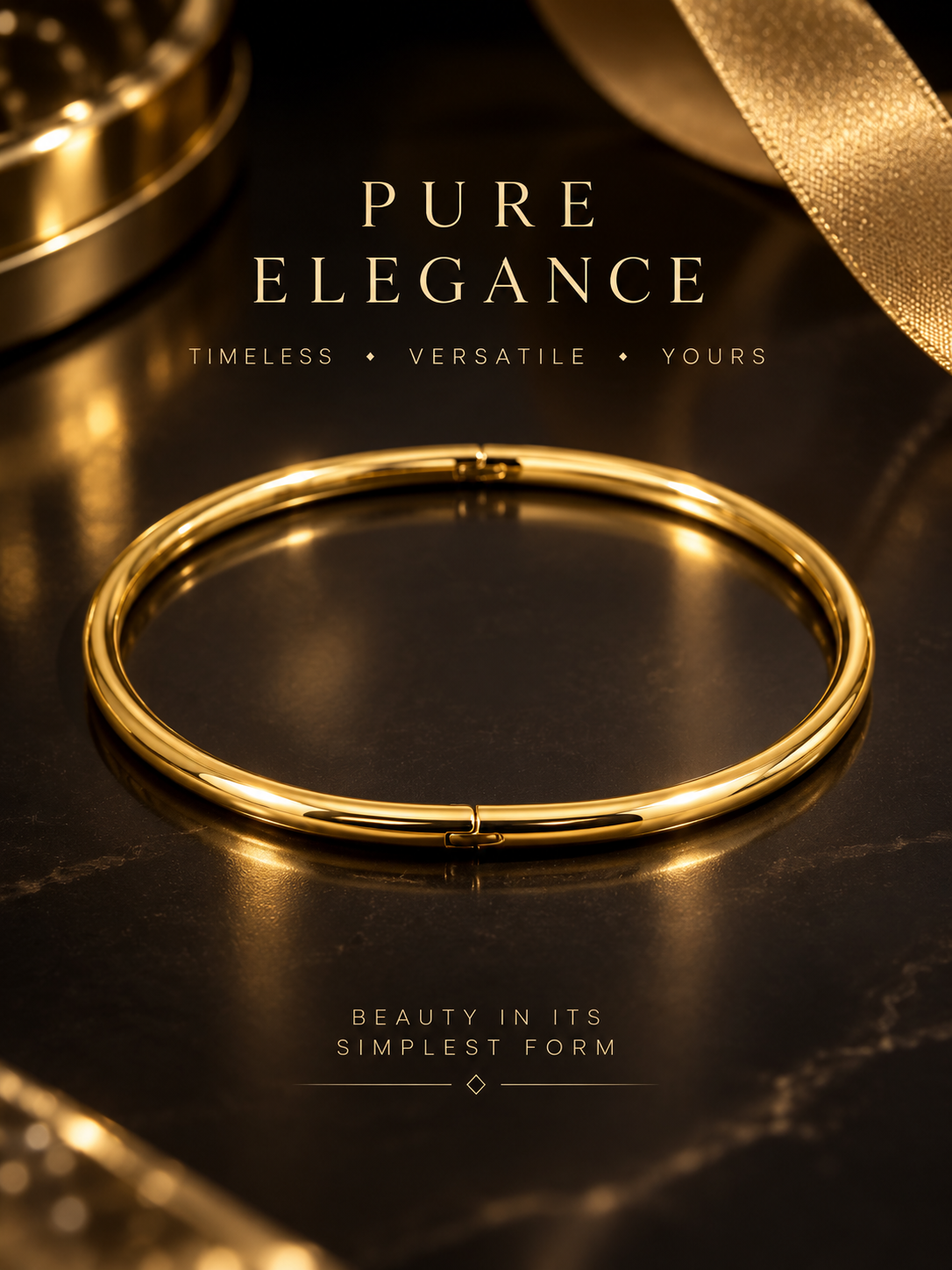 Bangle Bracelet Plain. 18K Gold Plated Stainless Steel.