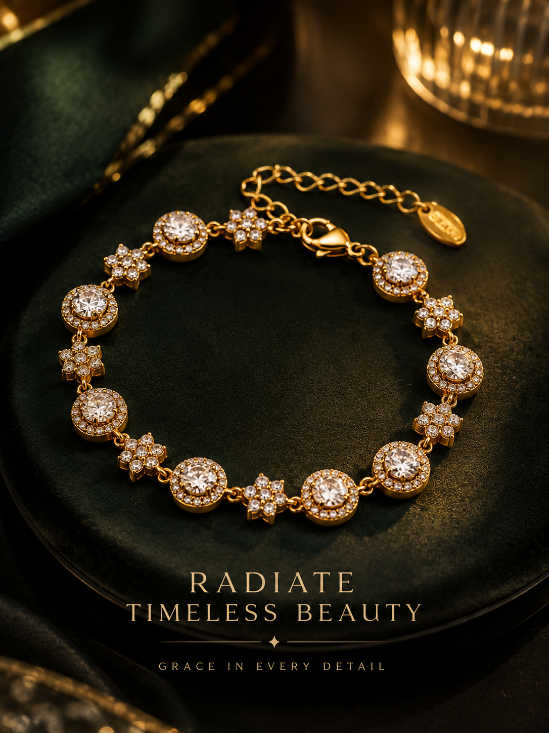 Bracelet: Six leaf Zircon Flower Bracelet 18K Gold Plated & Stainless.