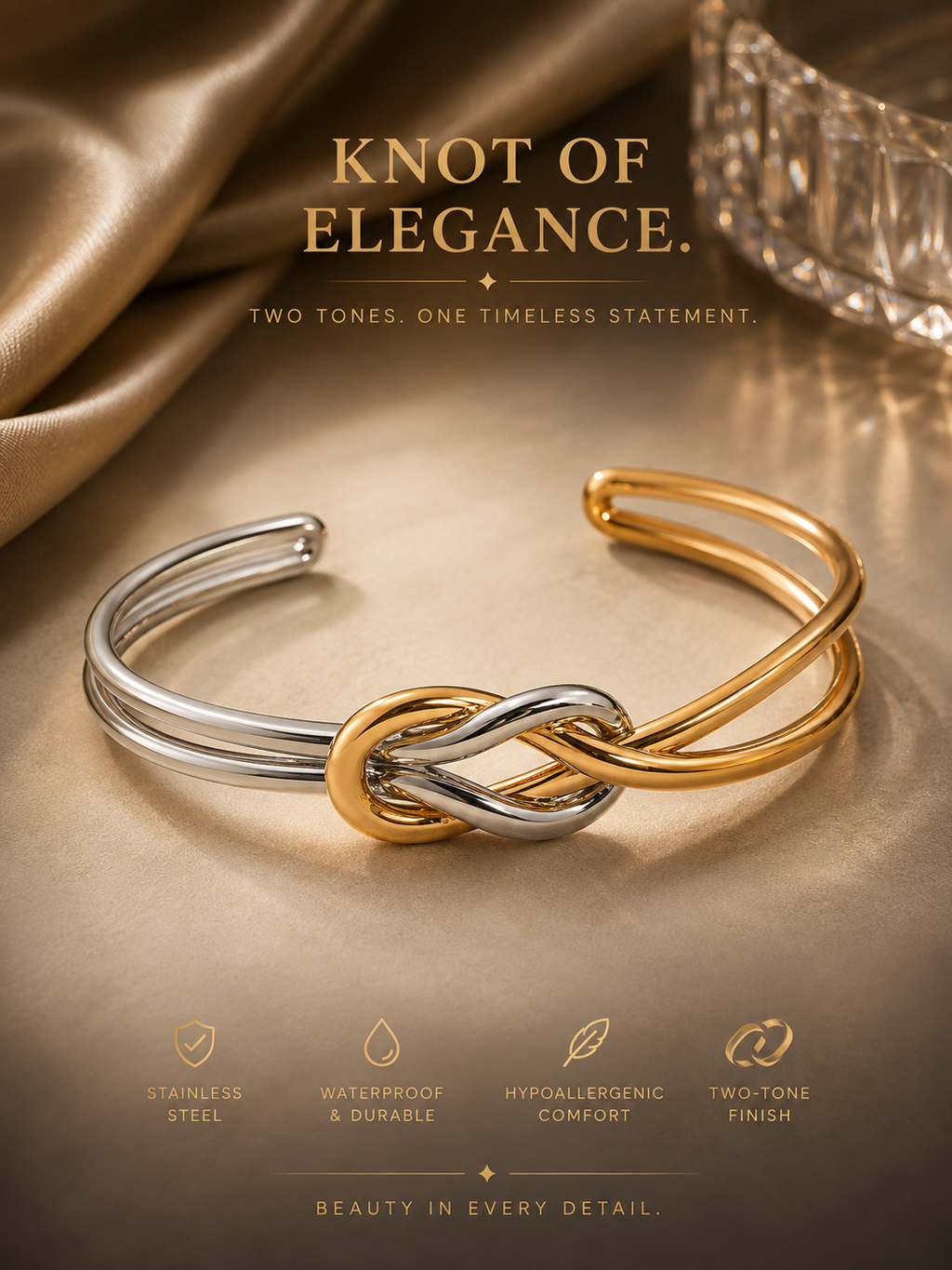 Bangles: Knot Bangles 18k Gold-plated Stainless Steel Bangle.