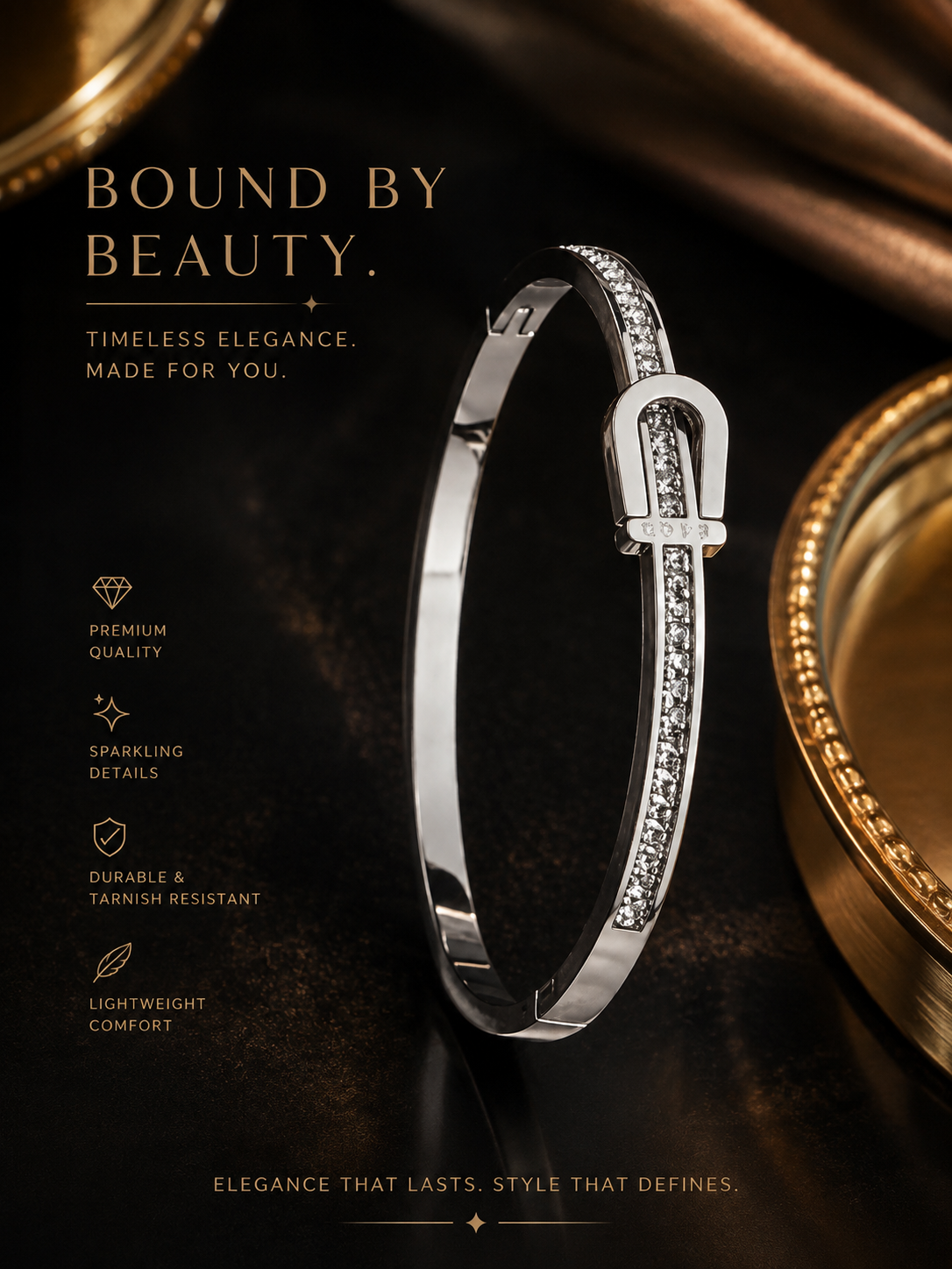 Bangle: Buckle Bangle Gold Plated Stainless Steel.