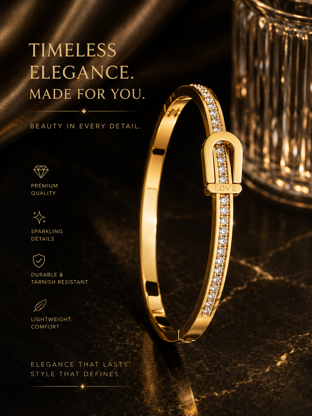 Bangle: Buckle Bangle Gold Plated Stainless Steel.