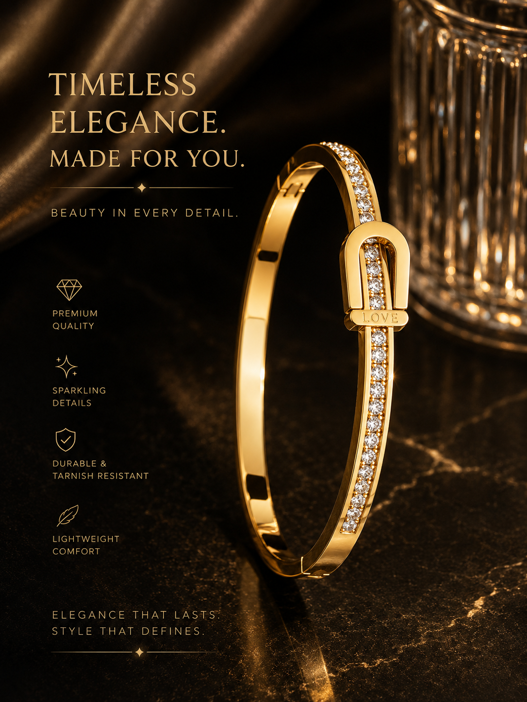 Bangle: Buckle Bangle Gold Plated Stainless Steel.