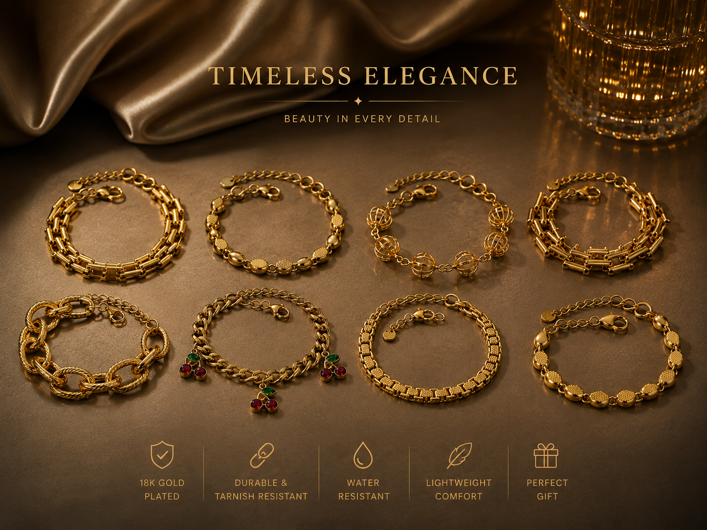 Multiple Bracelets: 18k Gold-plated Stainless Steel Cherry Bracelet