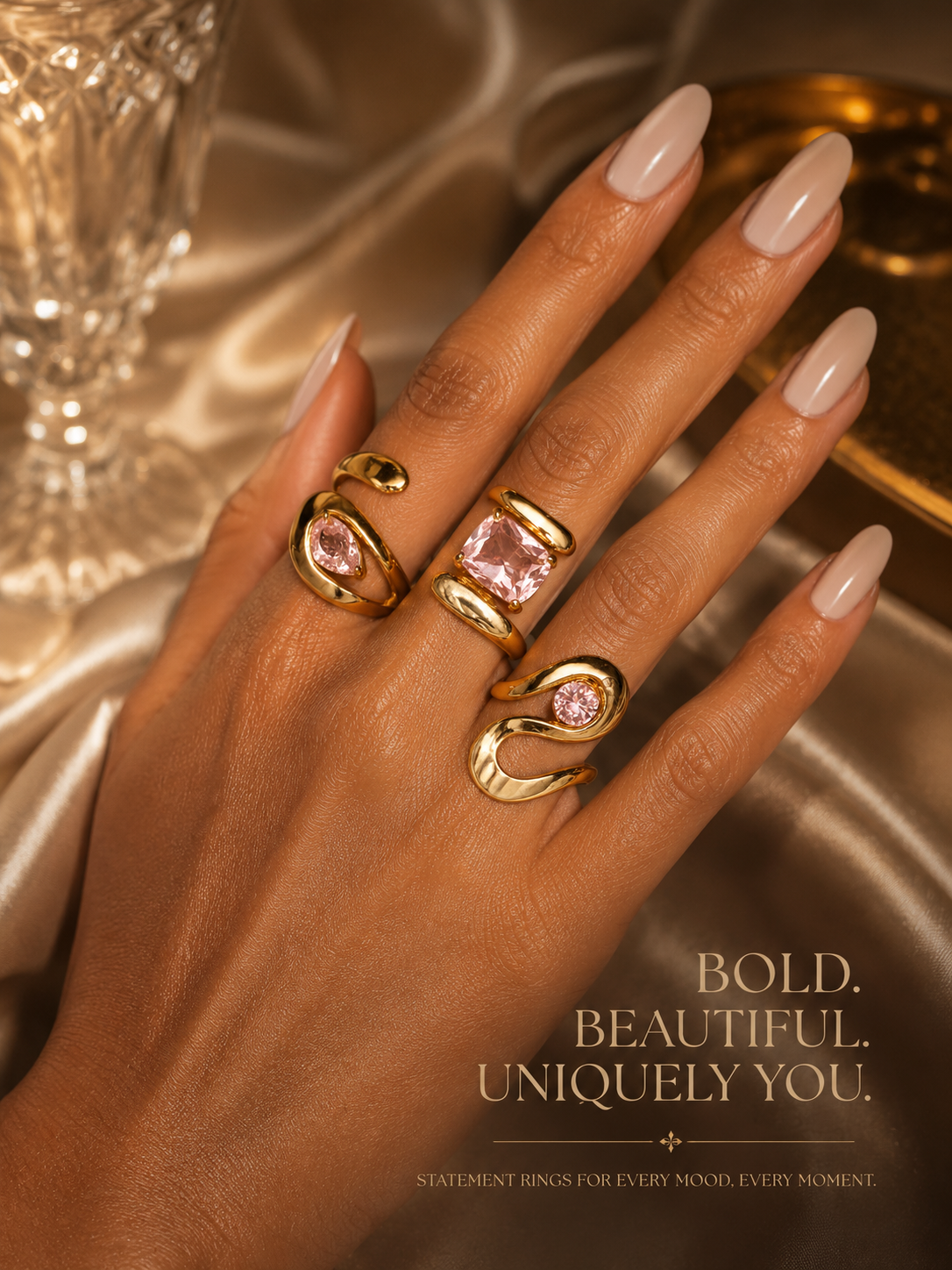 Rings: Stainless Steel PINK Zircon Ring.
