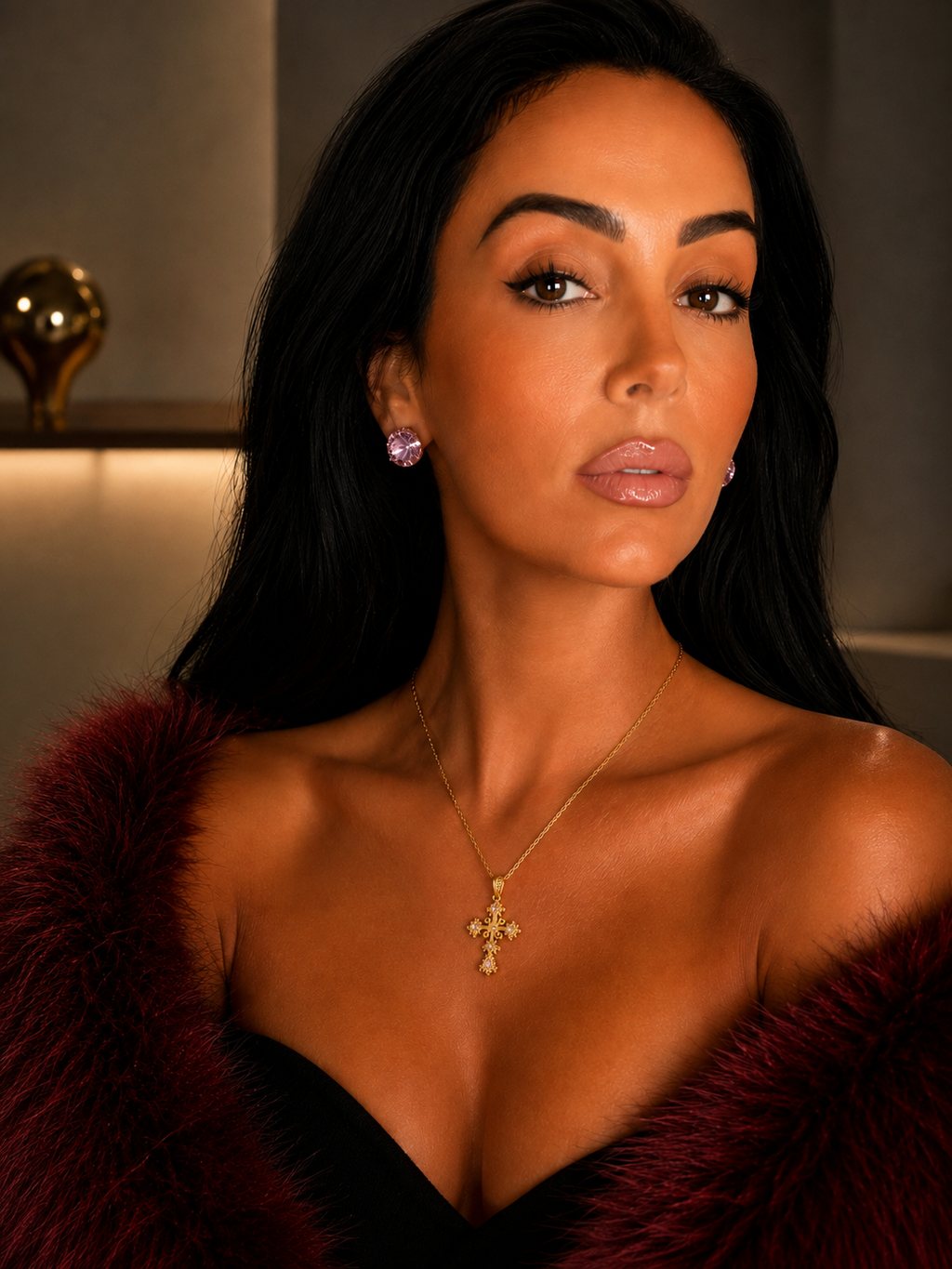 Necklace: Golden Cross Zircon Necklace.