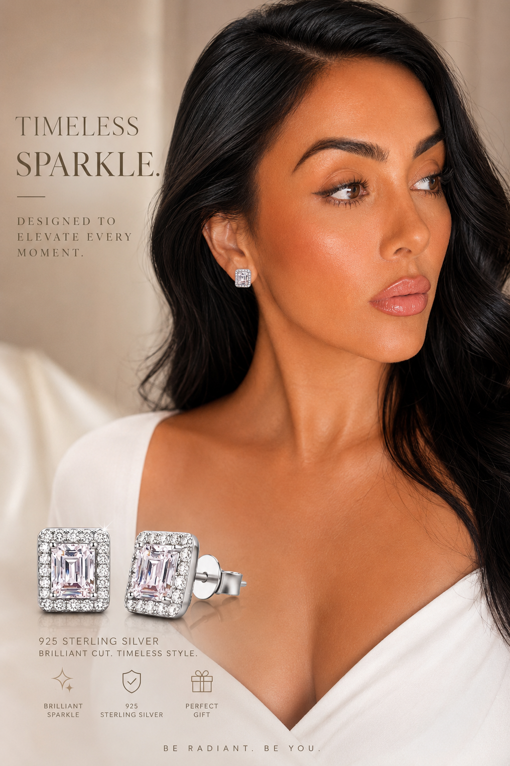 Silver: Rectangular Moissanite S925 Sterling Silver Earrings