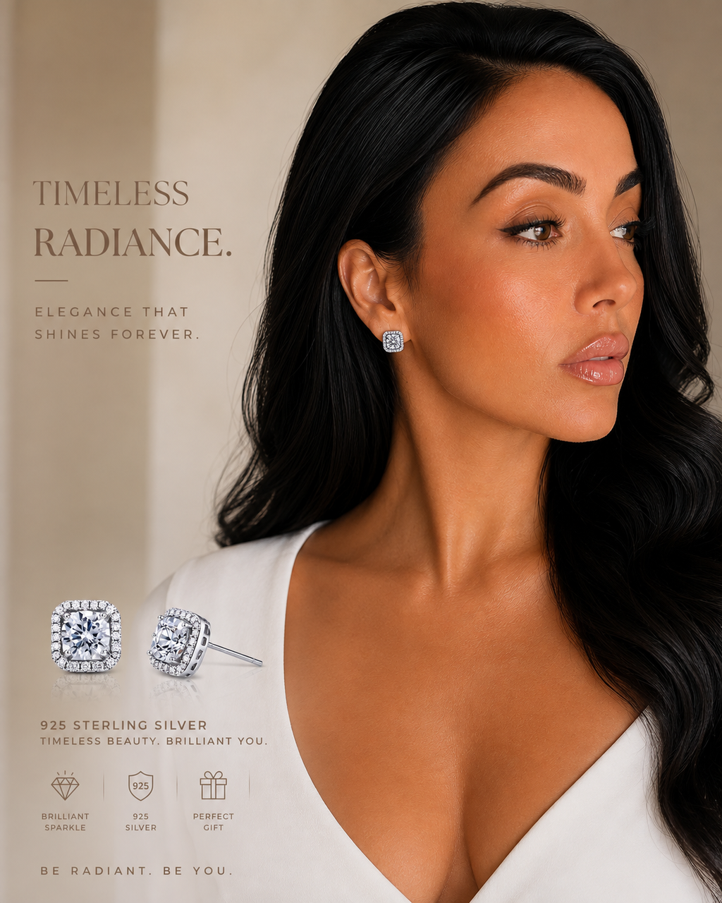 Silver: 3A Zircon S925 Sterling Silver Square Stud Earrings.