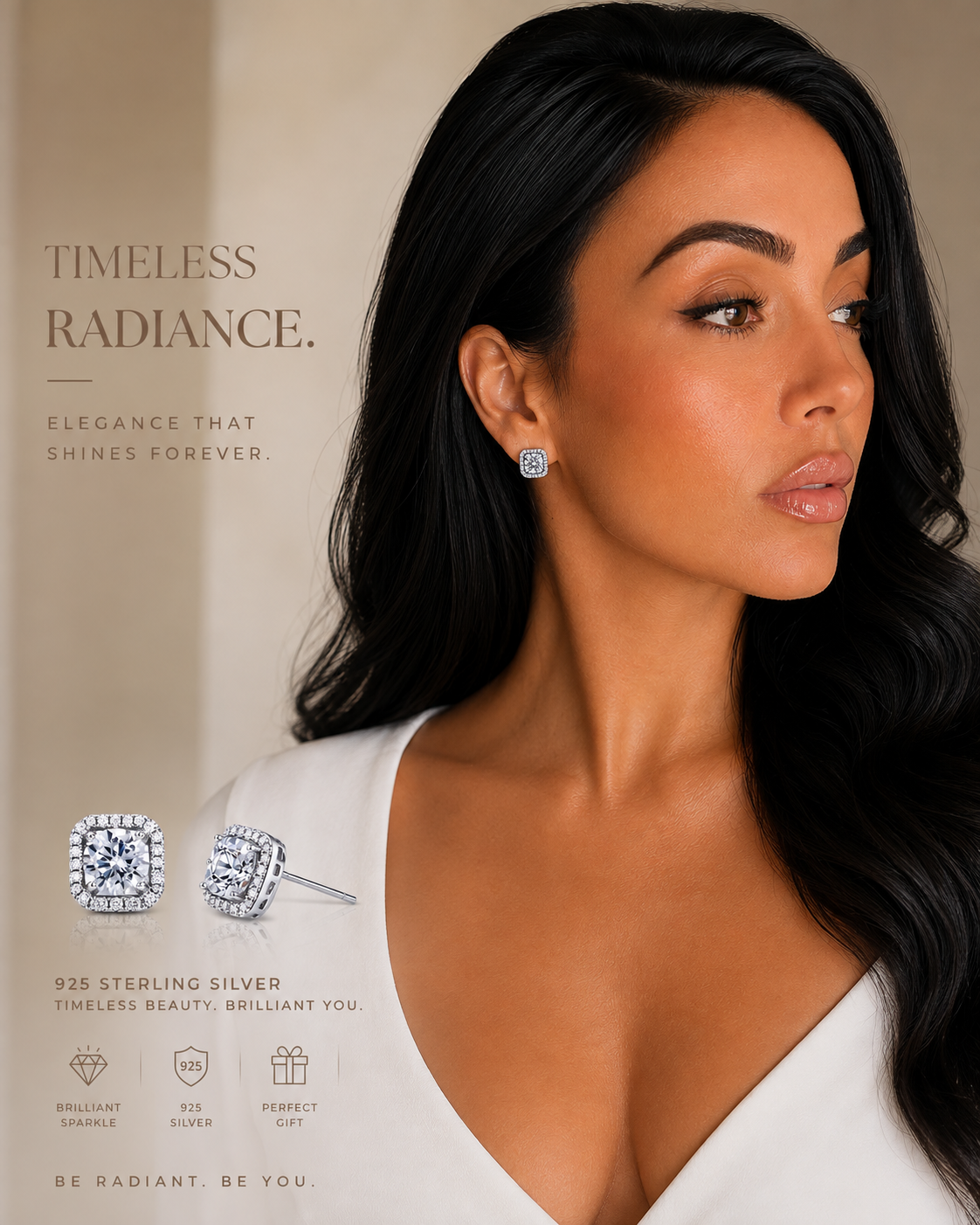 Silver: 3A Zircon S925 Sterling Silver Square Stud Earrings.