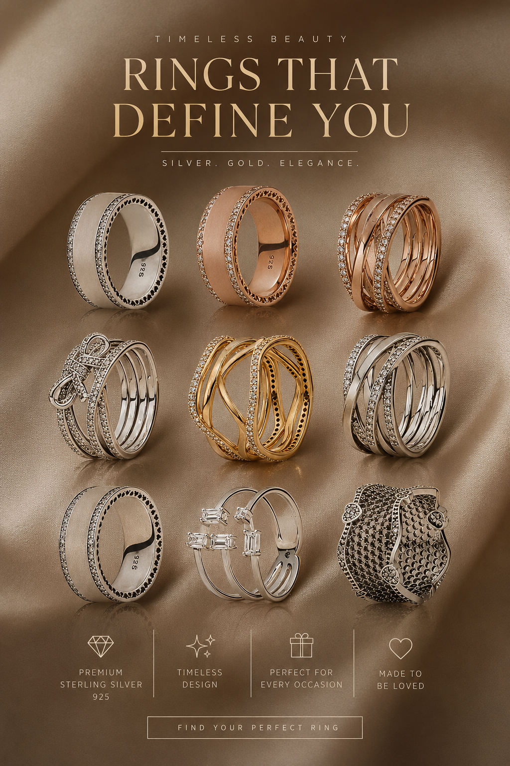 Silver: Multiple 925 sterling silver rings.