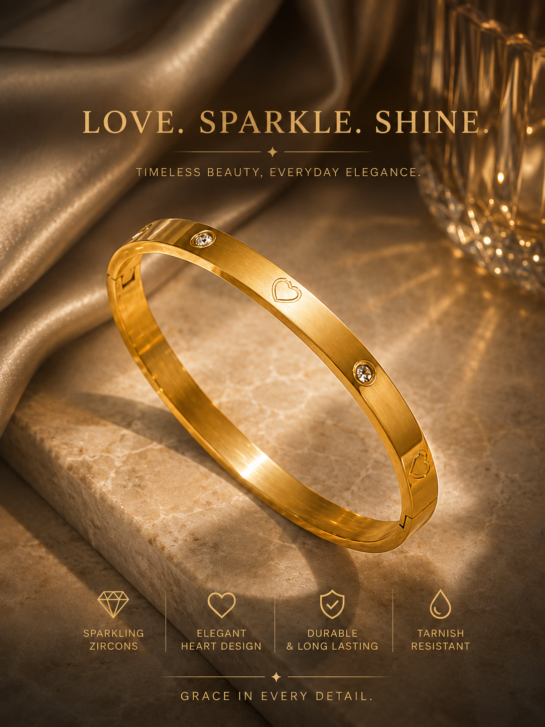 Bangles: Zircon & Herat, Bangles Gold-plated , Stainless Steel.