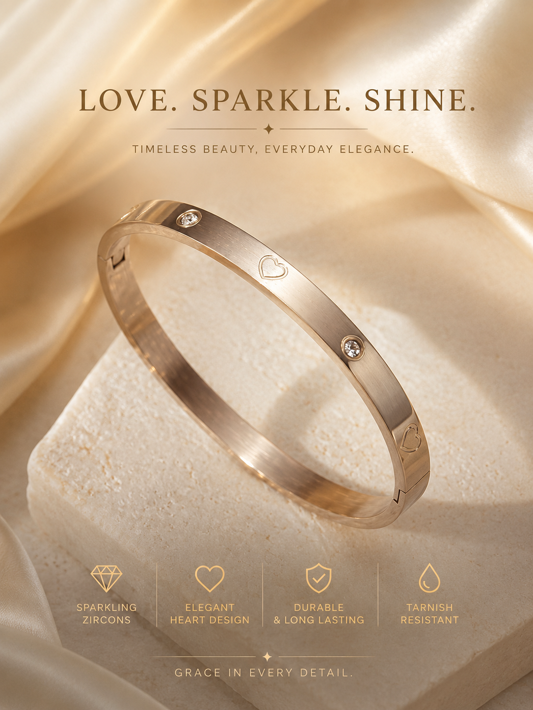 Bangles: Zircon & Herat, Bangles Gold-plated , Stainless Steel.